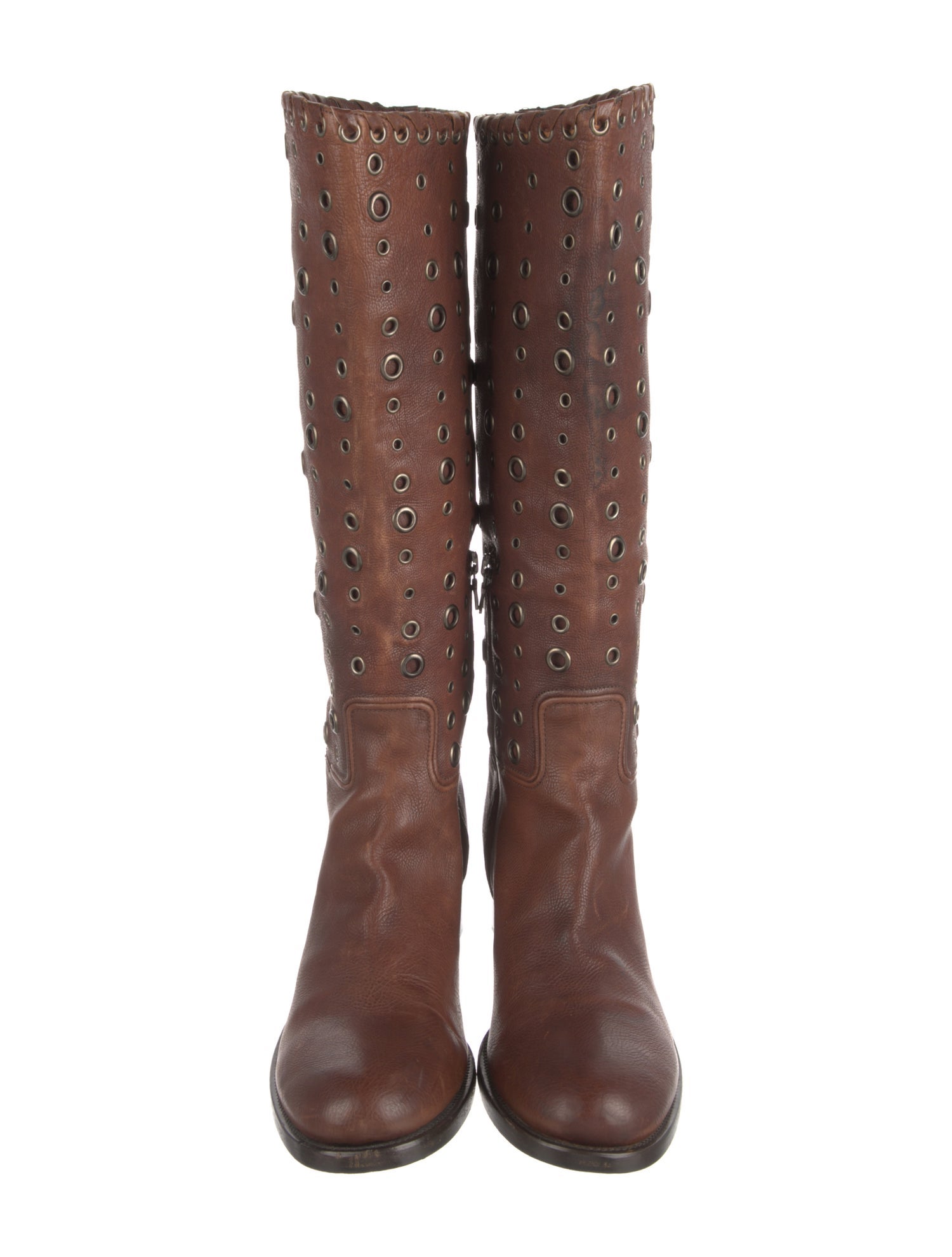 Prada Leather Colorblock Pattern Riding Boots